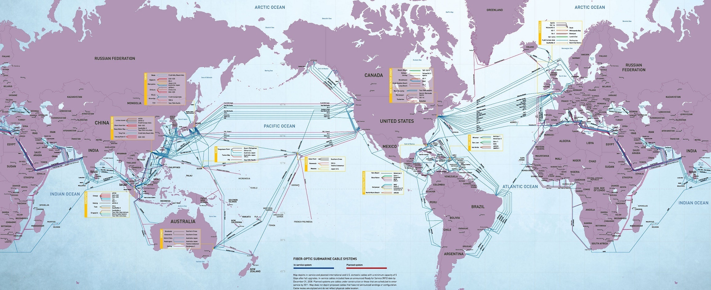 Mapa - podmořské kabely
