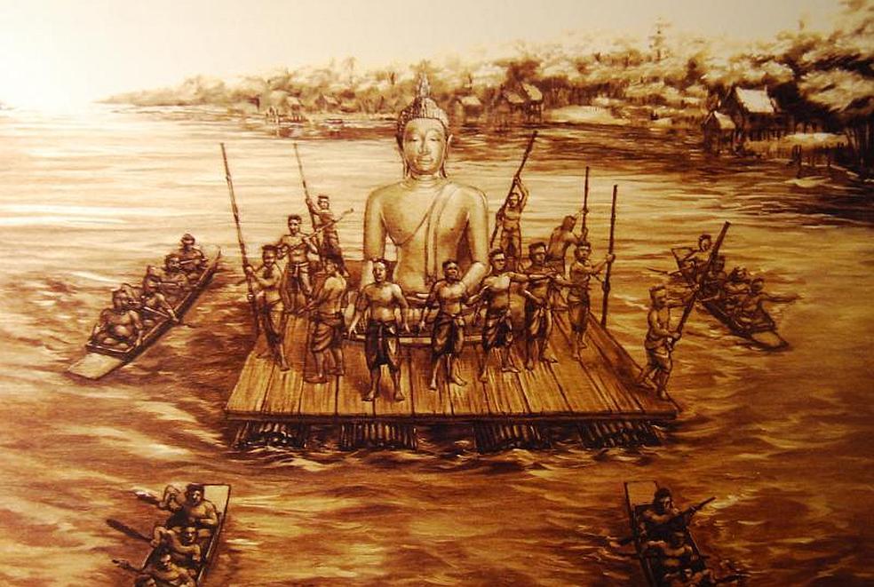 Obrázek přepravy Zlatého Buddhy z Ayutthaya do Bangkoku